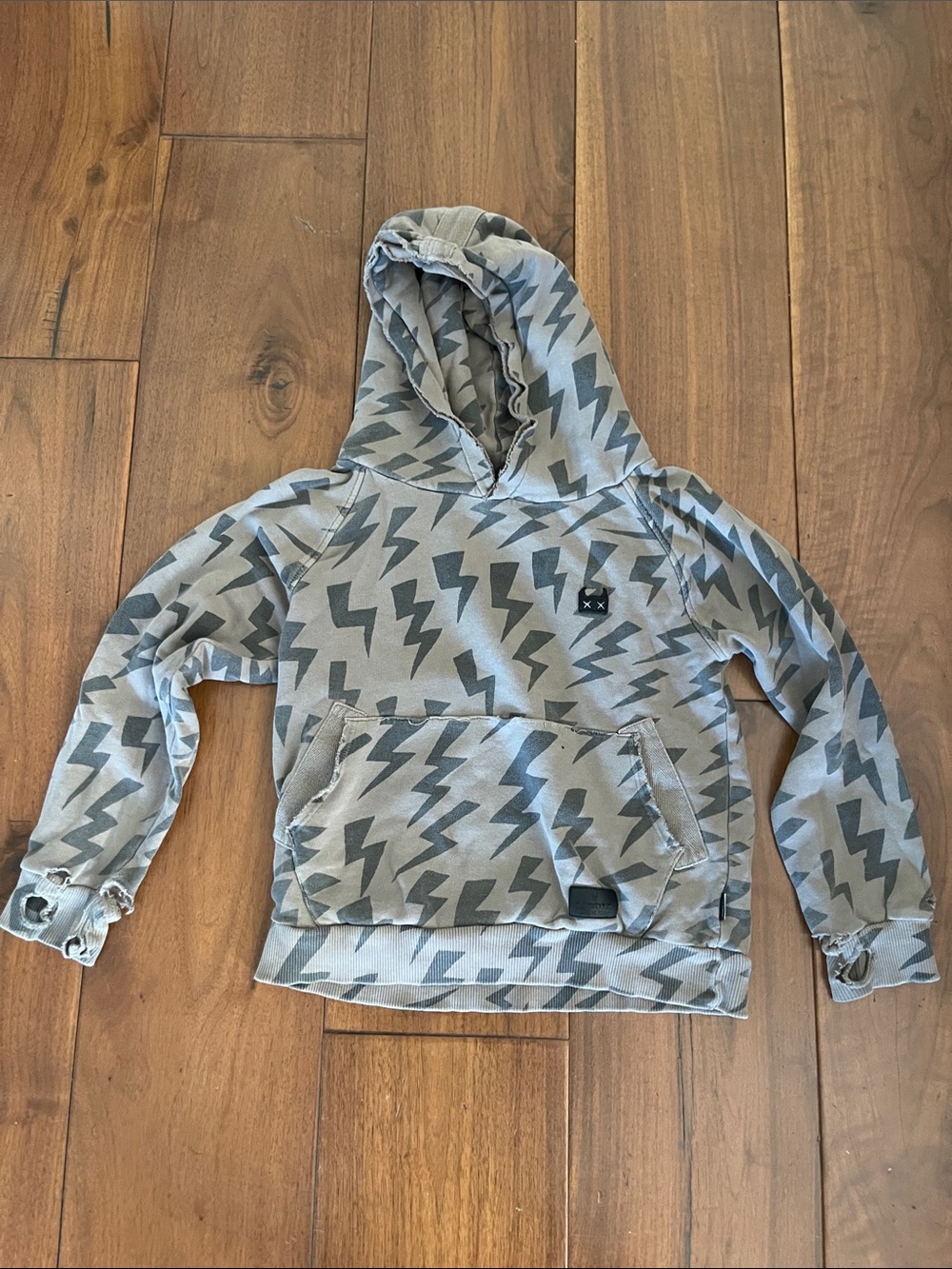 Munster Kids Lightning Bolt Hoodie - Gray. Flaws noted in images